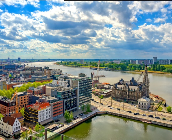 Antwerp, economic hub in Europe, port city with diverse industries.